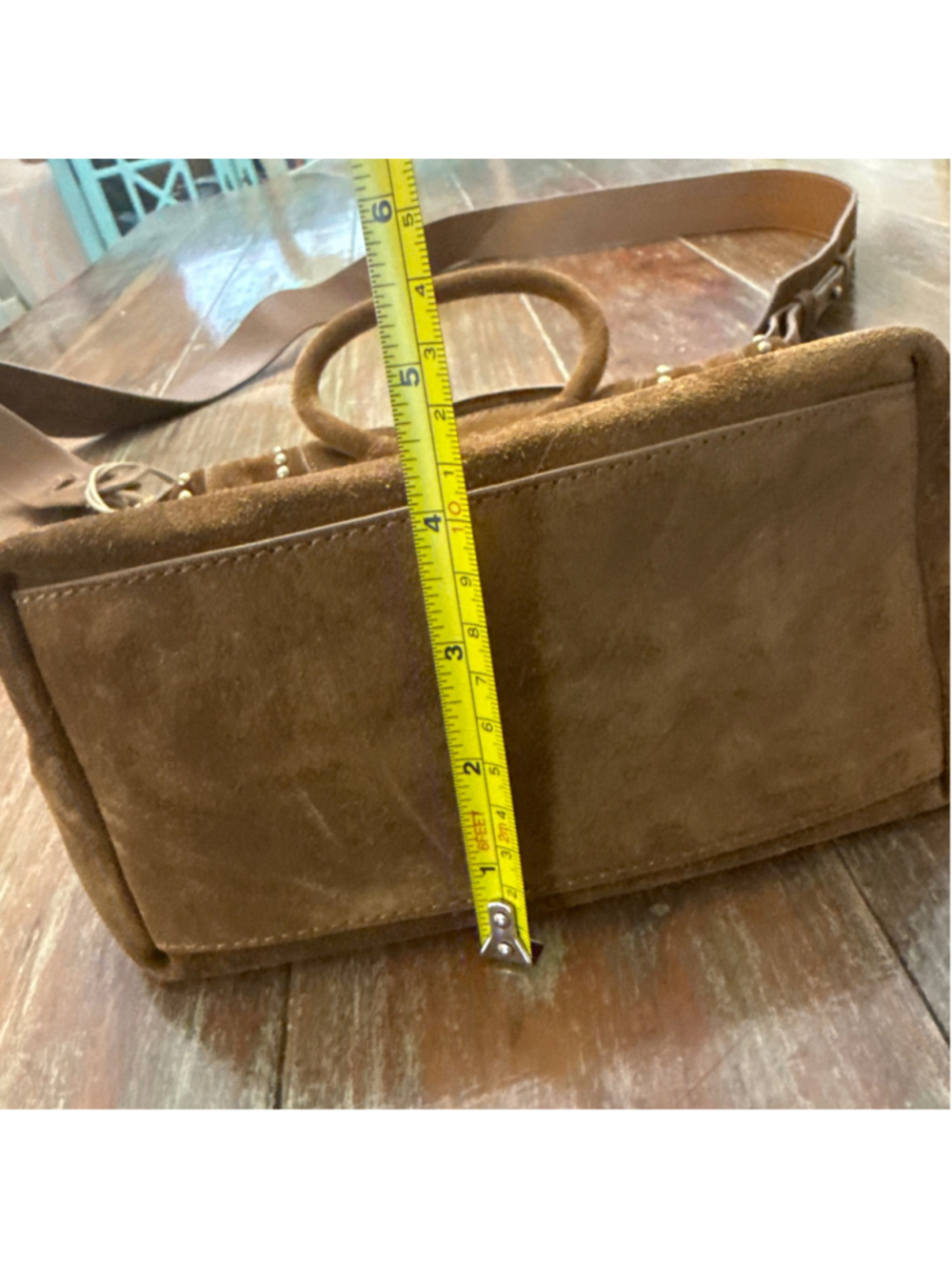 HOBO Chestnut Brown Suede Gold Studded Small Crossbody Tote Handbag NWT Handles - Picture 11 of 13